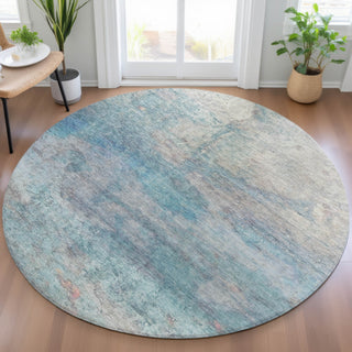 Piper Looms Chantille Abstract ACN2100 Aqua Machine Washable Area Rug Round Lifestyle Image Feature