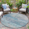 Piper Looms Chantille Abstract ACN2100 Aqua Machine Washable Area Rug Round Outdoor Lifestyle Image Feature