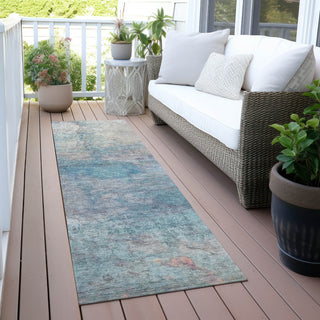 Piper Looms Chantille Abstract ACN2100 Aqua Machine Washable Area Rug Runner Outdoor Lifestyle Image Feature