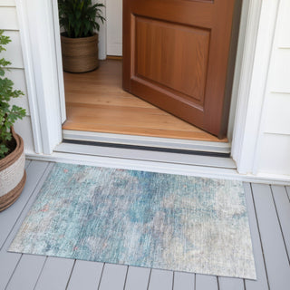 Piper Looms Chantille Abstract ACN2100 Aqua Machine Washable Area Rug Scatter Outdoor Lifestyle Image Feature