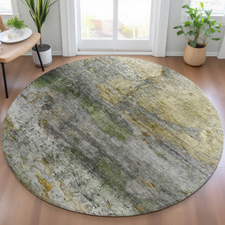 Piper Looms Chantille Abstract ACN2100 Olive Machine Washable Area Rug Round Lifestyle Image Feature