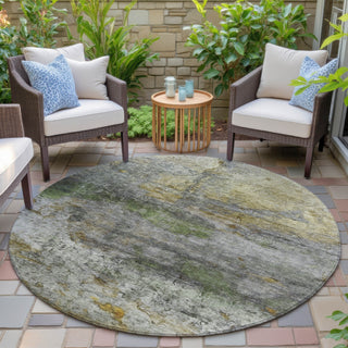 Piper Looms Chantille Abstract ACN2100 Olive Machine Washable Area Rug Round Outdoor Lifestyle Image Feature
