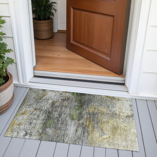 Piper Looms Chantille Abstract ACN2100 Olive Machine Washable Area Rug Scatter Outdoor Lifestyle Image Feature