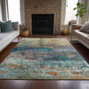 Piper Looms Chantille Abstract ACN2100 Teal Machine Washable Area Rug Lifestyle Image Feature