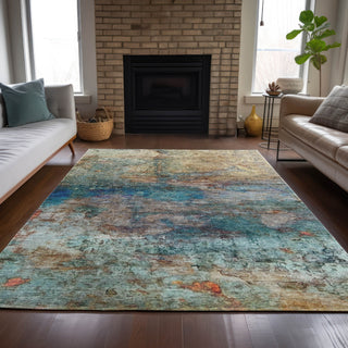 Piper Looms Chantille Abstract ACN2100 Teal Machine Washable Area Rug Lifestyle Image Feature