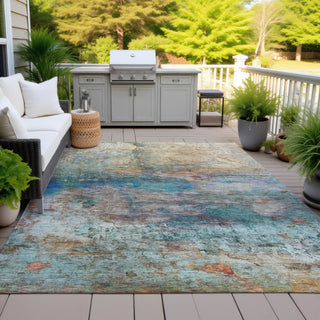 Piper Looms Chantille Abstract ACN2100 Teal Machine Washable Area Rug Outdoor Lifestyle Image Feature