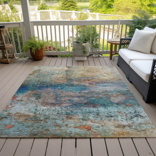 Piper Looms Chantille Abstract ACN2100 Teal Machine Washable Area Rug Outdoor Lifestyle Image Feature