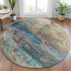 Piper Looms Chantille Abstract ACN2100 Teal Machine Washable Area Rug Round Lifestyle Image Feature
