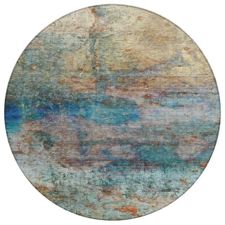 Piper Looms Chantille Abstract ACN2100 Teal Machine Washable Area Rug Round Main Image