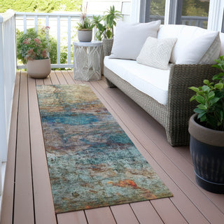 Piper Looms Chantille Abstract ACN2100 Teal Machine Washable Area Rug Runner Outdoor Lifestyle Image Feature