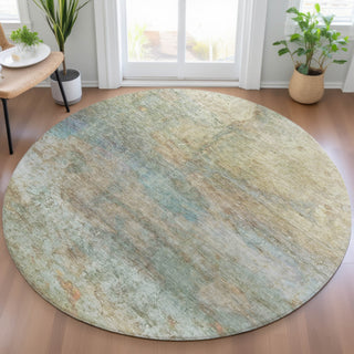 Piper Looms Chantille Abstract ACN2100 Wheat Machine Washable Area Rug Round Lifestyle Image Feature