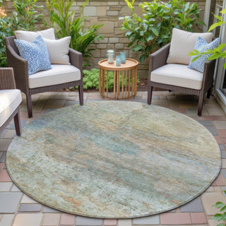 Piper Looms Chantille Abstract ACN2100 Wheat Machine Washable Area Rug Round Outdoor Lifestyle Image Feature