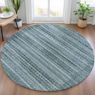 Piper Looms Chantille Stripes ACN2101 Aloe Machine Washable Area Rug Round Lifestyle Image Feature