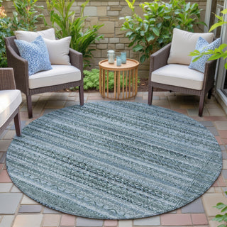 Piper Looms Chantille Stripes ACN2101 Aloe Machine Washable Area Rug Round Outdoor Lifestyle Image Feature