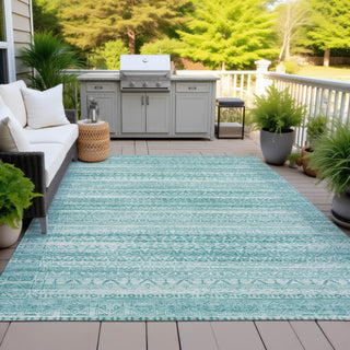 Piper Looms Chantille Stripes ACN2101 Aqua Machine Washable Area Rug Outdoor Lifestyle Image Feature