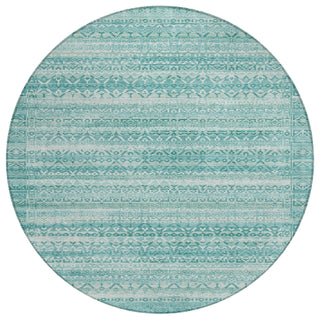 Piper Looms Chantille Stripes ACN2101 Aqua Machine Washable Area Rug Round Main Image