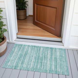 Piper Looms Chantille Stripes ACN2101 Aqua Machine Washable Area Rug Scatter Outdoor Lifestyle Image Feature