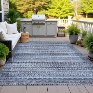 Piper Looms Chantille Stripes ACN2101 Blue Machine Washable Area Rug Outdoor Lifestyle Image Feature