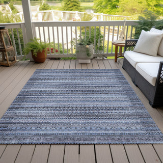 Piper Looms Chantille Stripes ACN2101 Blue Machine Washable Area Rug Outdoor Lifestyle Image Feature