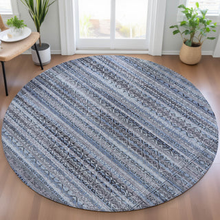 Piper Looms Chantille Stripes ACN2101 Blue Machine Washable Area Rug Round Lifestyle Image Feature