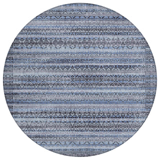 Piper Looms Chantille Stripes ACN2101 Blue Machine Washable Area Rug Round Main Image