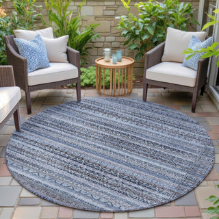 Piper Looms Chantille Stripes ACN2101 Blue Machine Washable Area Rug Round Outdoor Lifestyle Image Feature