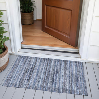 Piper Looms Chantille Stripes ACN2101 Blue Machine Washable Area Rug Scatter Outdoor Lifestyle Image Feature