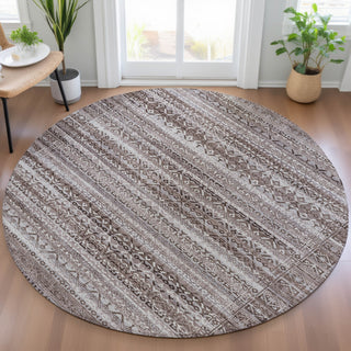 Piper Looms Chantille Stripes ACN2101 Brown Machine Washable Area Rug Round Lifestyle Image Feature