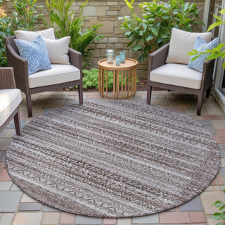 Piper Looms Chantille Stripes ACN2101 Brown Machine Washable Area Rug Round Outdoor Lifestyle Image Feature
