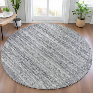 Piper Looms Chantille Stripes ACN2101 Gray Machine Washable Area Rug Round Lifestyle Image Feature