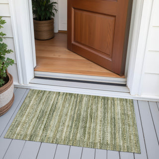 Piper Looms Chantille Stripes ACN2101 Green Machine Washable Area Rug Scatter Outdoor Lifestyle Image Feature