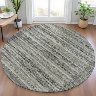Piper Looms Chantille Stripes ACN2101 Pewter Machine Washable Area Rug Round Lifestyle Image Feature