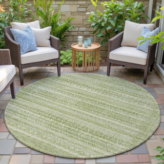 Piper Looms Chantille Stripes ACN2101 Sage Machine Washable Area Rug Round Outdoor Lifestyle Image Feature