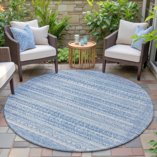 Piper Looms Chantille Stripes ACN2101 Sky Machine Washable Area Rug Round Outdoor Lifestyle Image Feature