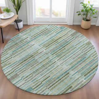 Piper Looms Chantille Stripes ACN2102 Aloe Machine Washable Area Rug Round Lifestyle Image Feature