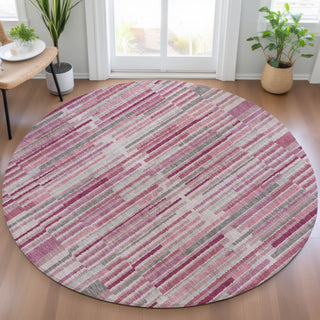 Piper Looms Chantille Stripes ACN2102 Blush Machine Washable Area Rug Round Lifestyle Image Feature
