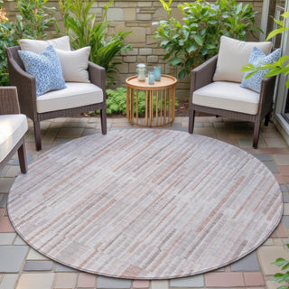 Piper Looms Chantille Stripes ACN2102 Coral Machine Washable Area Rug Round Outdoor Lifestyle Image Feature