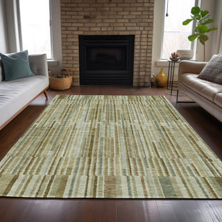 Piper Looms Chantille Stripes ACN2102 Khaki Machine Washable Area Rug Lifestyle Image Feature
