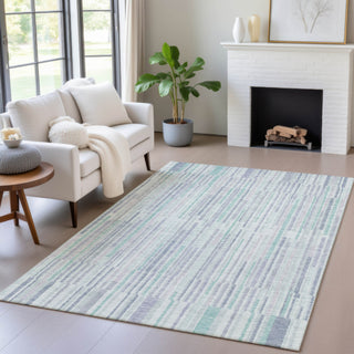Piper Looms Chantille Stripes ACN2102 Mint Machine Washable Area Rug Lifestyle Image Feature