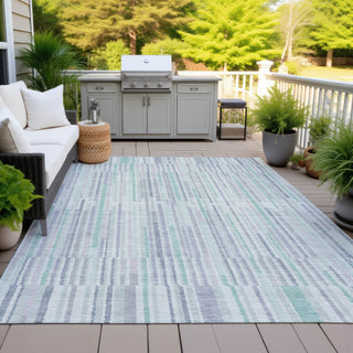 Piper Looms Chantille Stripes ACN2102 Mint Machine Washable Area Rug Outdoor Lifestyle Image Feature