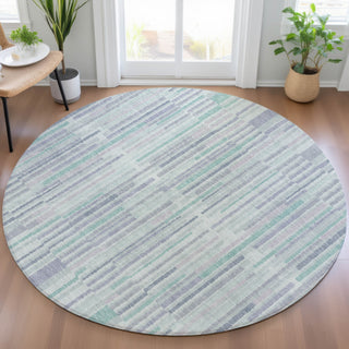 Piper Looms Chantille Stripes ACN2102 Mint Machine Washable Area Rug Round Lifestyle Image Feature