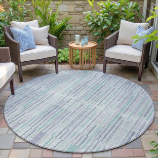 Piper Looms Chantille Stripes ACN2102 Mint Machine Washable Area Rug Round Outdoor Lifestyle Image Feature