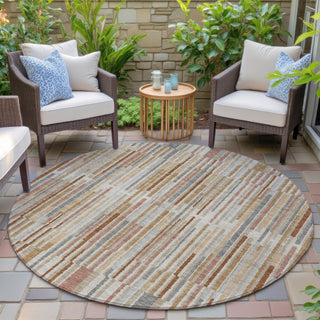 Piper Looms Chantille Stripes ACN2102 Paprika Machine Washable Area Rug Round Outdoor Lifestyle Image Feature