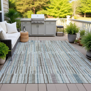 Piper Looms Chantille Stripes ACN2102 Teal Machine Washable Area Rug Outdoor Lifestyle Image Feature
