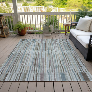 Piper Looms Chantille Stripes ACN2102 Teal Machine Washable Area Rug Outdoor Lifestyle Image Feature