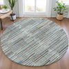 Piper Looms Chantille Stripes ACN2102 Teal Machine Washable Area Rug Round Lifestyle Image Feature