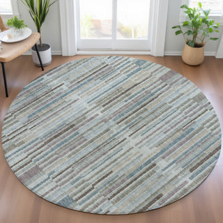 Piper Looms Chantille Stripes ACN2102 Teal Machine Washable Area Rug Round Lifestyle Image Feature