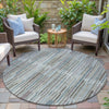 Piper Looms Chantille Stripes ACN2102 Teal Machine Washable Area Rug Round Outdoor Lifestyle Image Feature