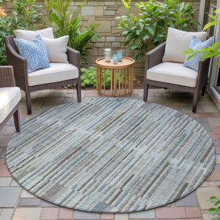 Piper Looms Chantille Stripes ACN2102 Teal Machine Washable Area Rug Round Outdoor Lifestyle Image Feature