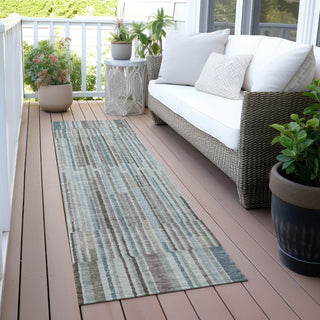 Piper Looms Chantille Stripes ACN2102 Teal Machine Washable Area Rug Runner Outdoor Lifestyle Image Feature